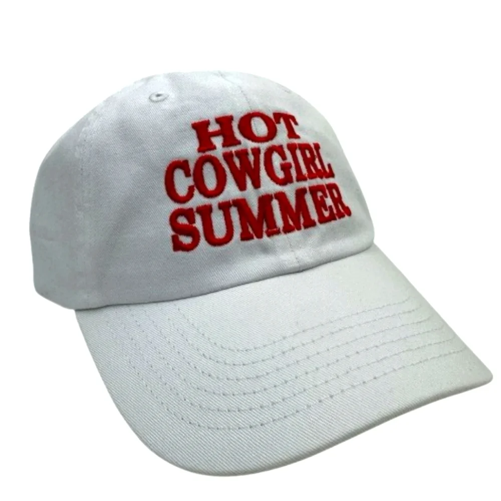 Hot Cowgirl Summer Embroidered Hat Cap Relaxed Cotton White